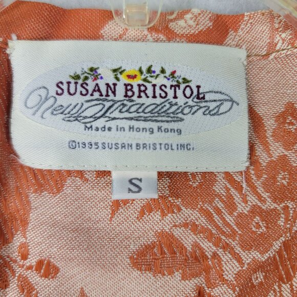 90s Susan Bristol Brocade Vest Small Ornate Orange Brown Woven Back Vintage New - Picture 5 of 11